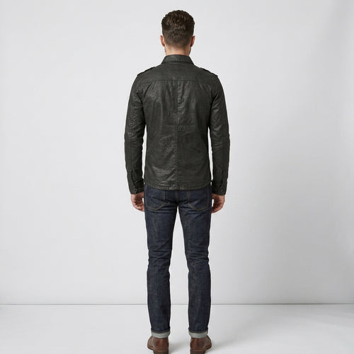 Men's Black Leather Shirt Genuine Lambskin Button-Down Shirt