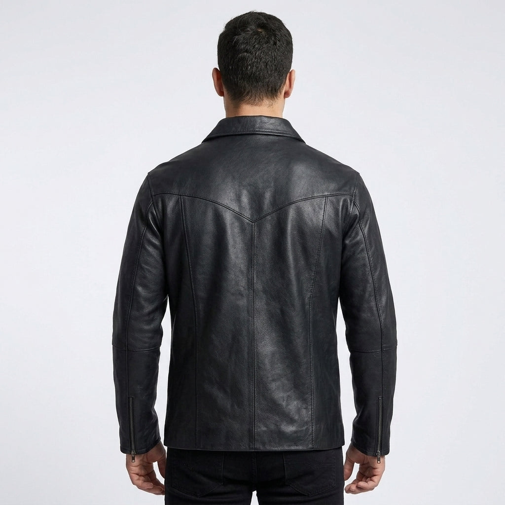 Men's Leather Western Shirt Genuine Snap Button Leather Shirt