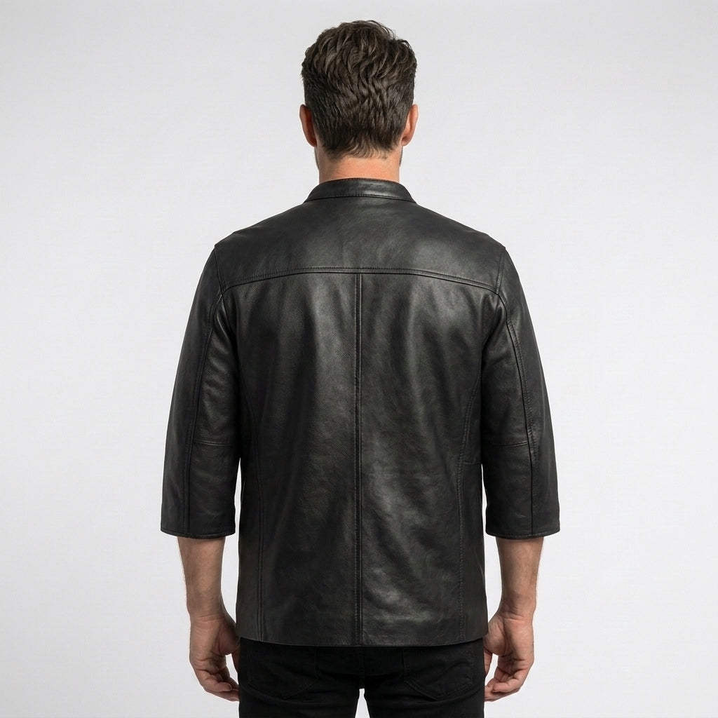 Men's Classic Leather Shirt Premium Long Sleeve Leather Shirt