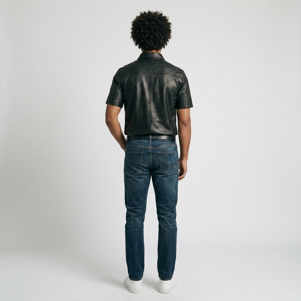 Men's Vintage Leather Shirt Distressed Genuine Leather Shirt