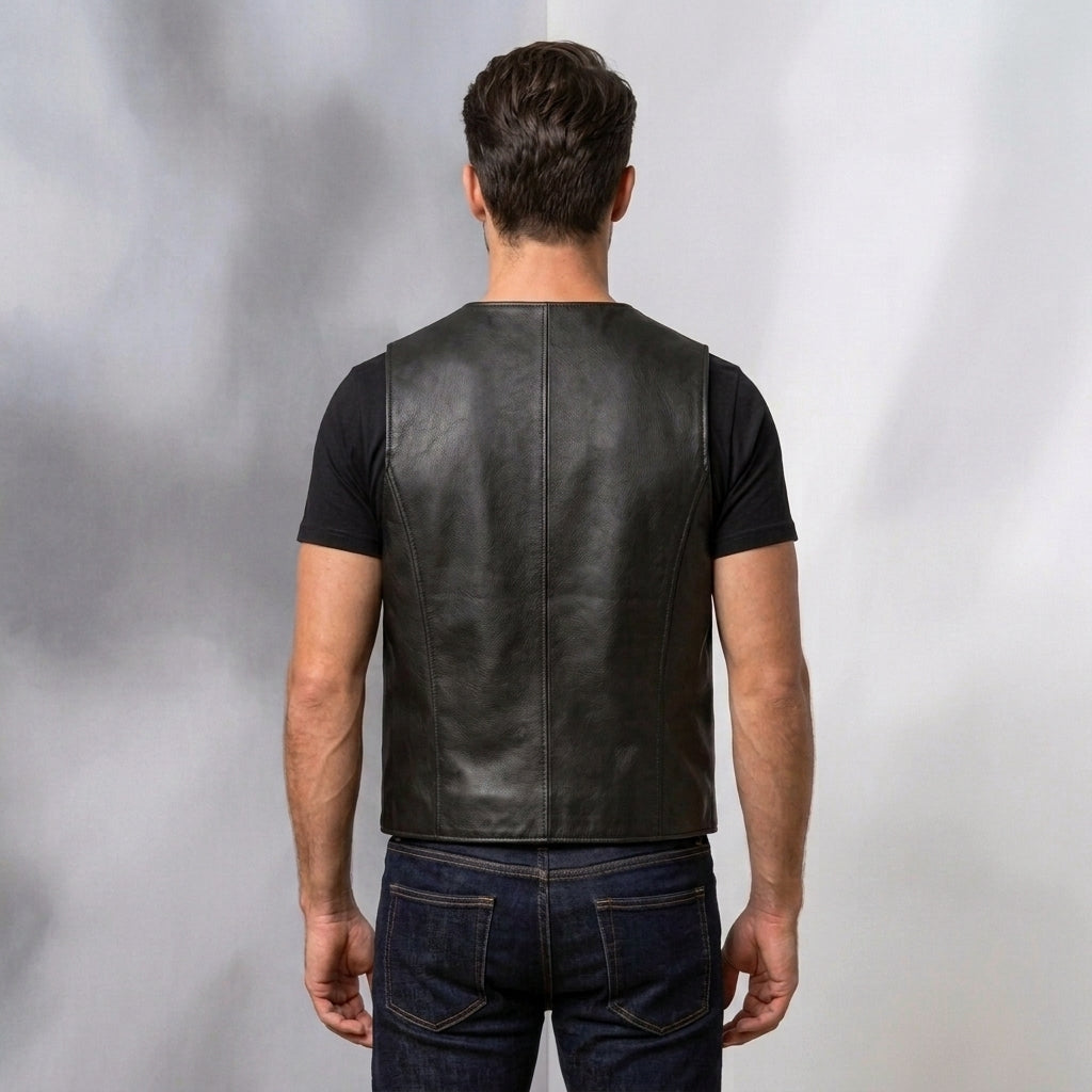 Men's Genuine Leather Vest Classic Motorcycle Biker Vest