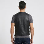 Men's Black Leather Vest Premium Motorcycle Riding Vest