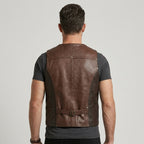 Men's Leather Biker Vest Genuine Cowhide Motorcycle Waistcoat