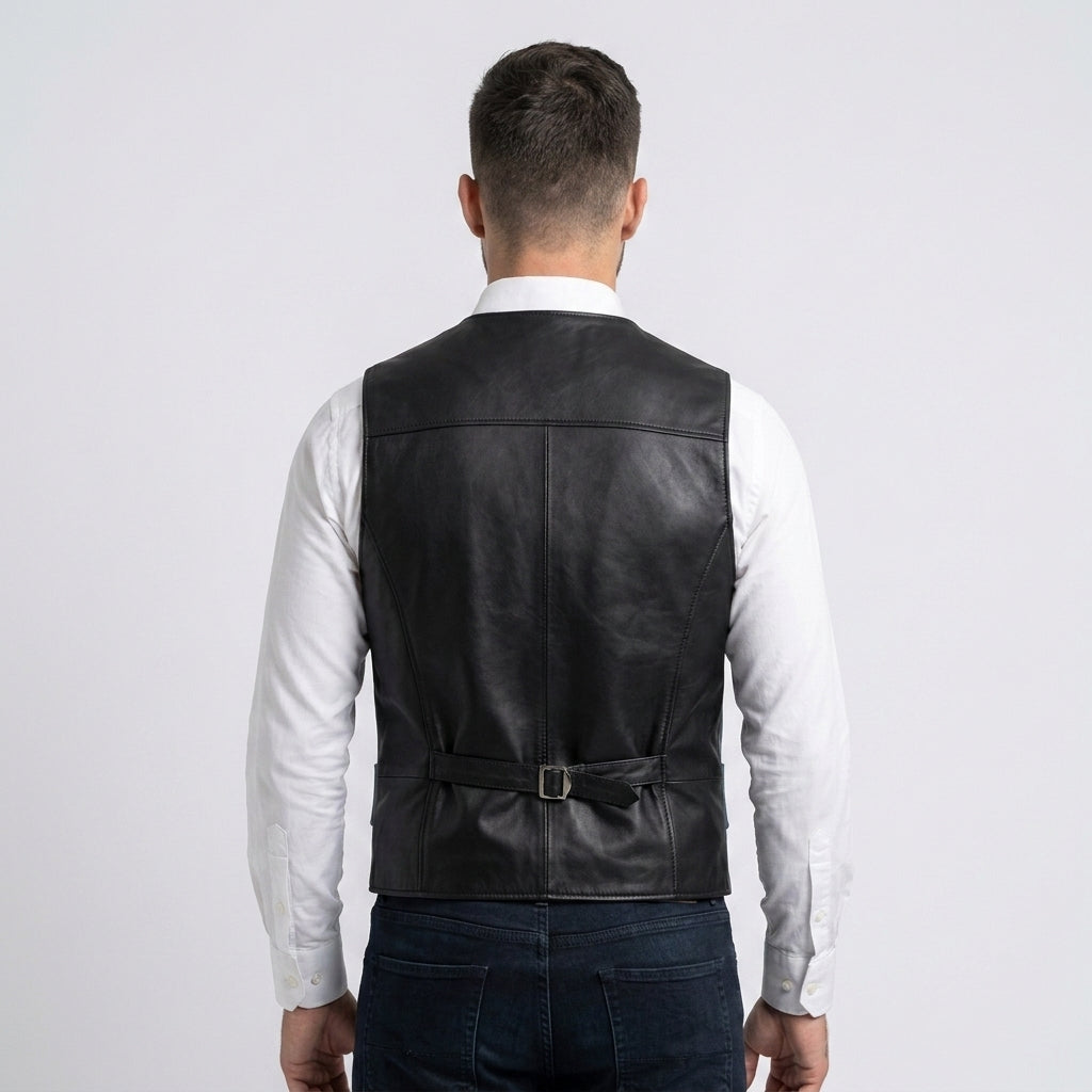 Men's Premium Leather Vest Classic Western Cowboy Waistcoat