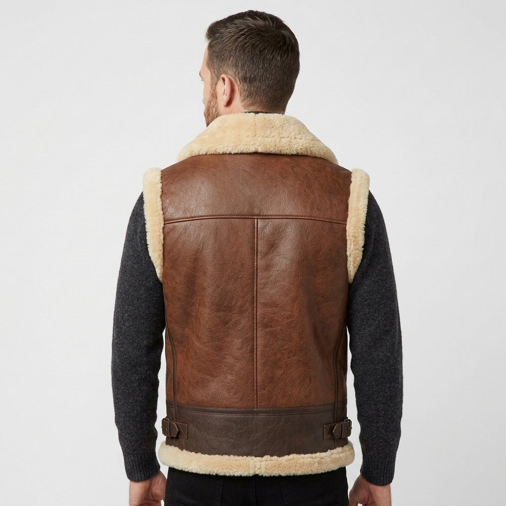 Men's Lambskin Leather Vest Luxury Casual Leather Waistcoat