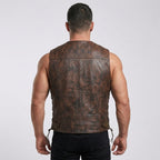 Men's Leather Motorcycle Vest Snap Front Biker Riding Vest