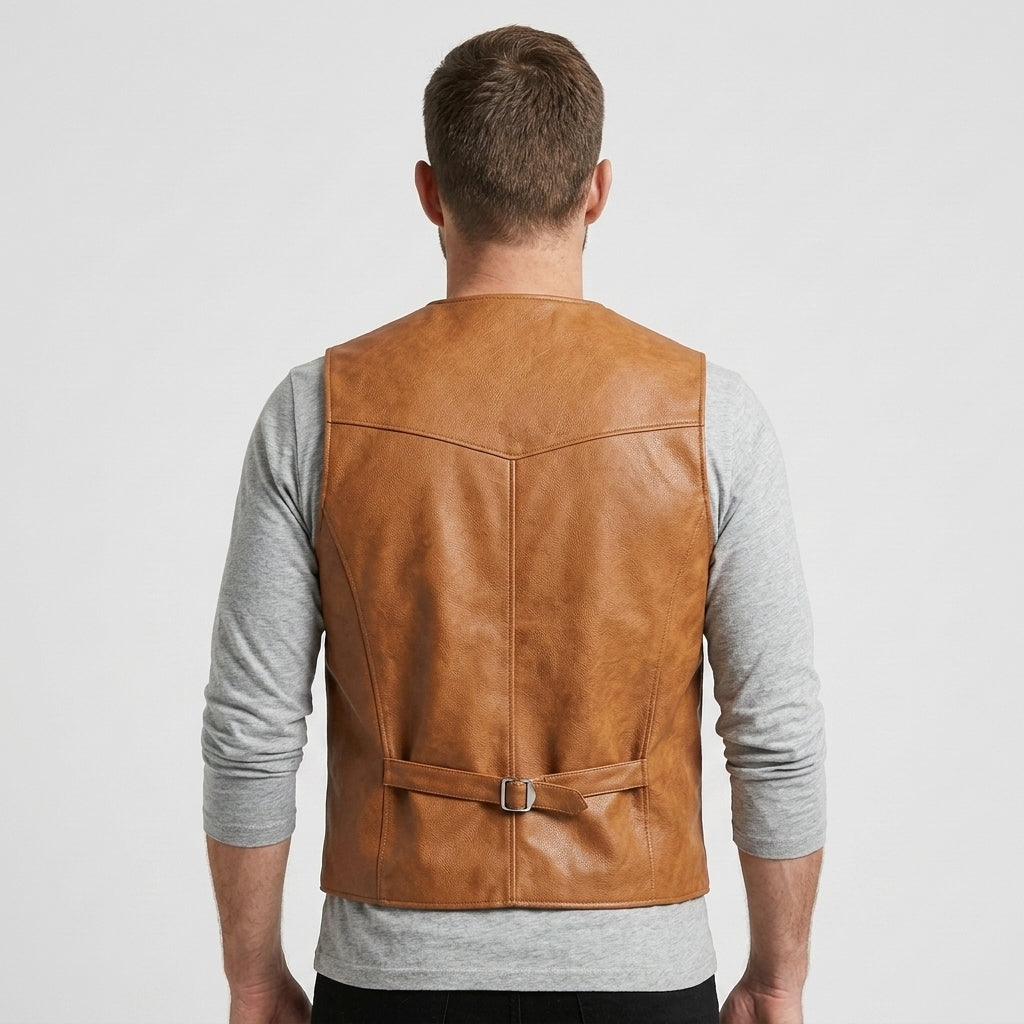 Men's Vintage Leather Vest Distressed Biker Motorcycle Waistcoat