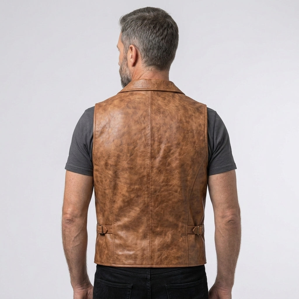 Men's Leather Western Vest Genuine Cowboy Leather Waistcoat
