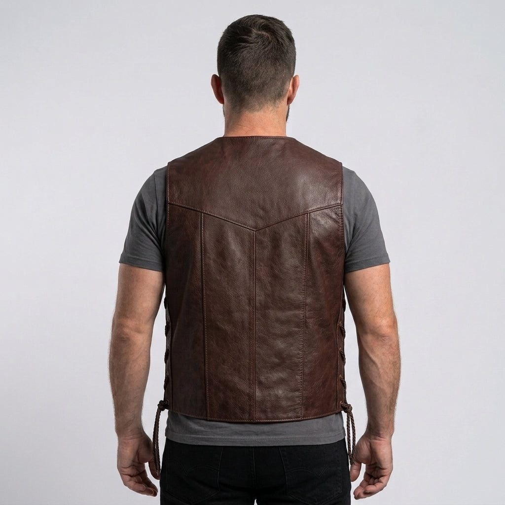 Men's Leather Riding Vest Premium Sleeveless Biker Jacket