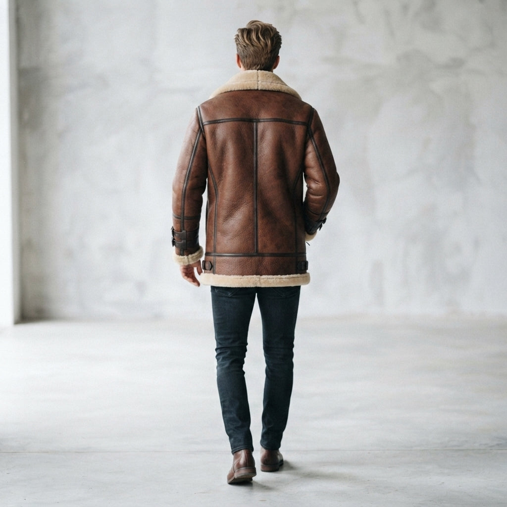 Men's Brown B3 Shearling Leather Coat