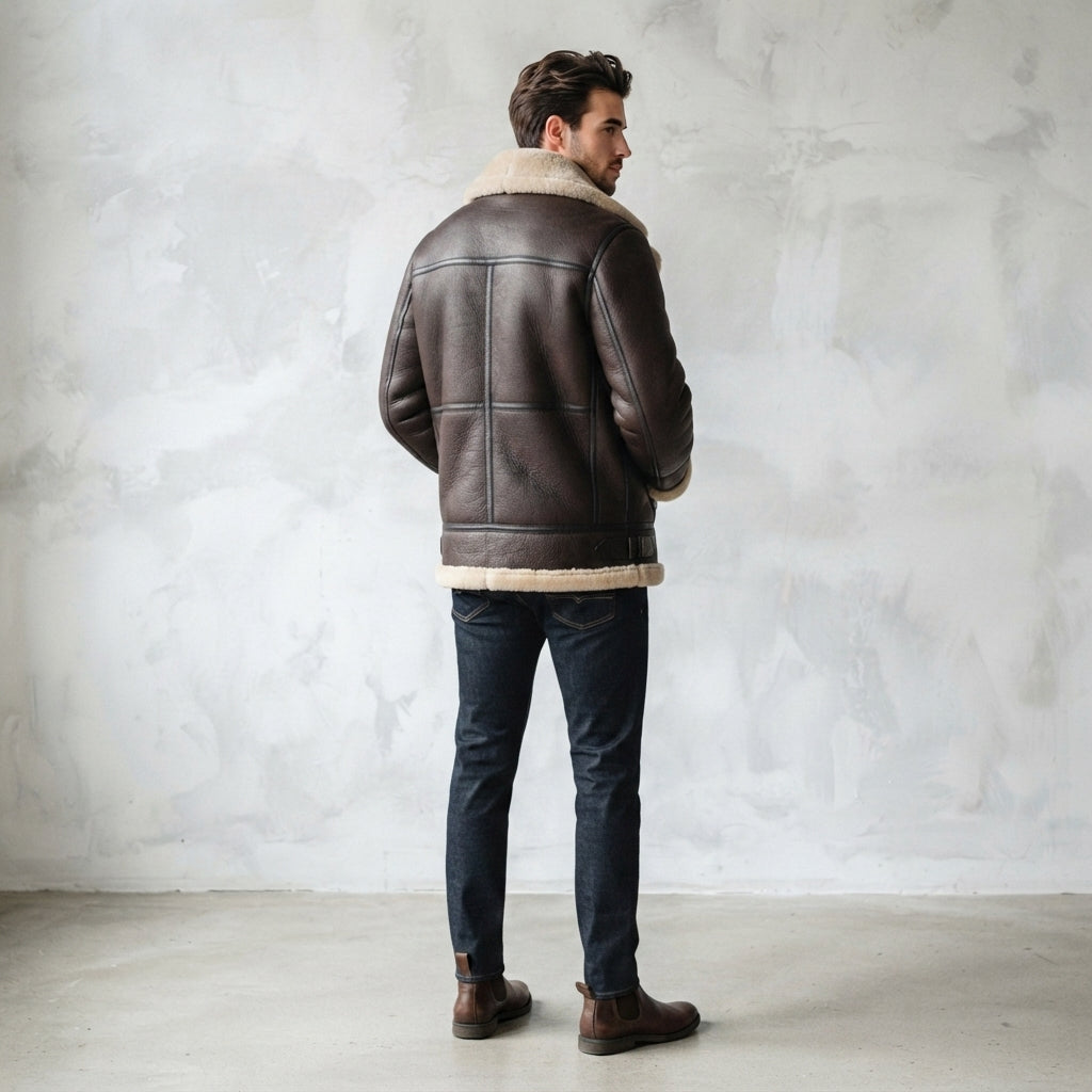 Men's Brown Sheepskin Leather Shearling Coat