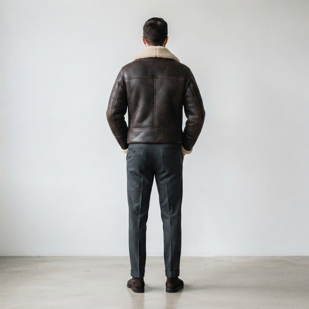 Men's Brown Sheepskin Leather Shearling Coat