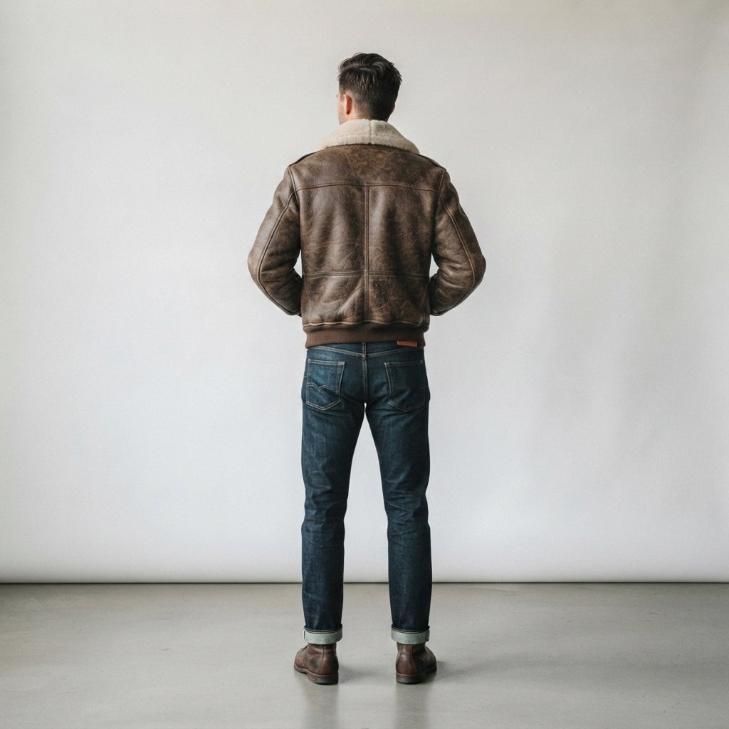 Men's Brown Leather Aviator Bomber Jacket – Classic Flight Style