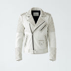 Men's White Studded Leather Jacket – Rock Punk Motorcycle Jacket