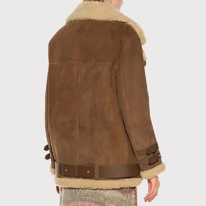 Luxurious Women's Brown Suede Shearling Jacket