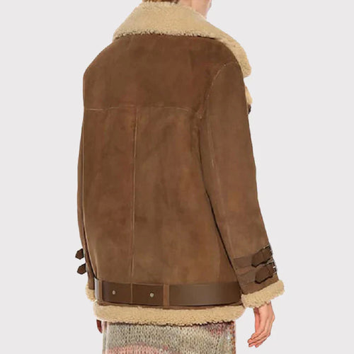 Luxurious Women's Brown Suede Shearling Jacket