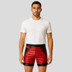 Men's Vintage Leather Shorts Distressed Biker Style Shorts