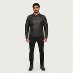 Men's Distressed Leather Biker Jacket
