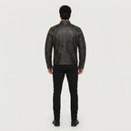 Men's Distressed Leather Biker Jacket
