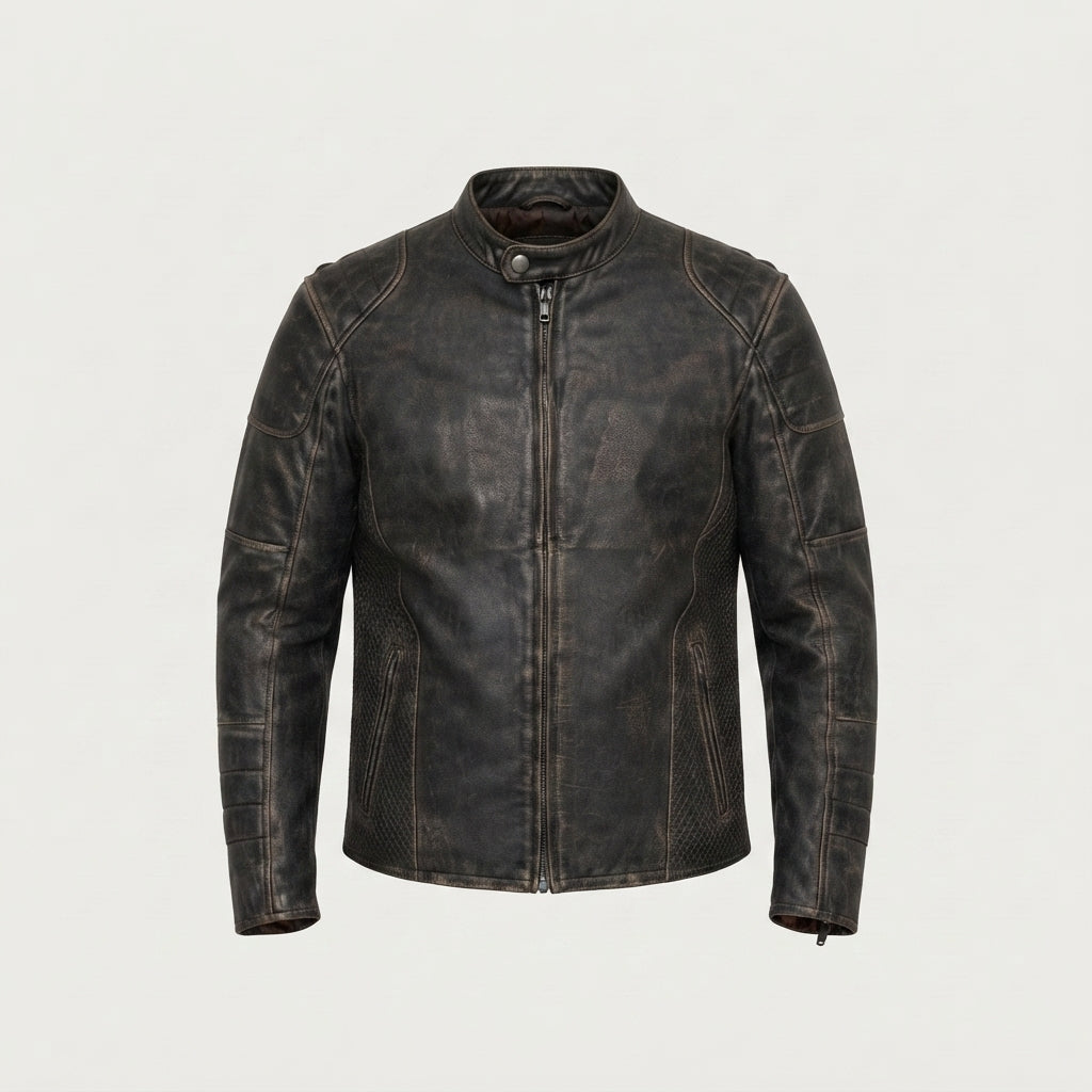 Men's Distressed Leather Biker Jacket