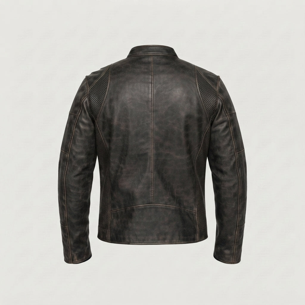 Men's Distressed Leather Biker Jacket