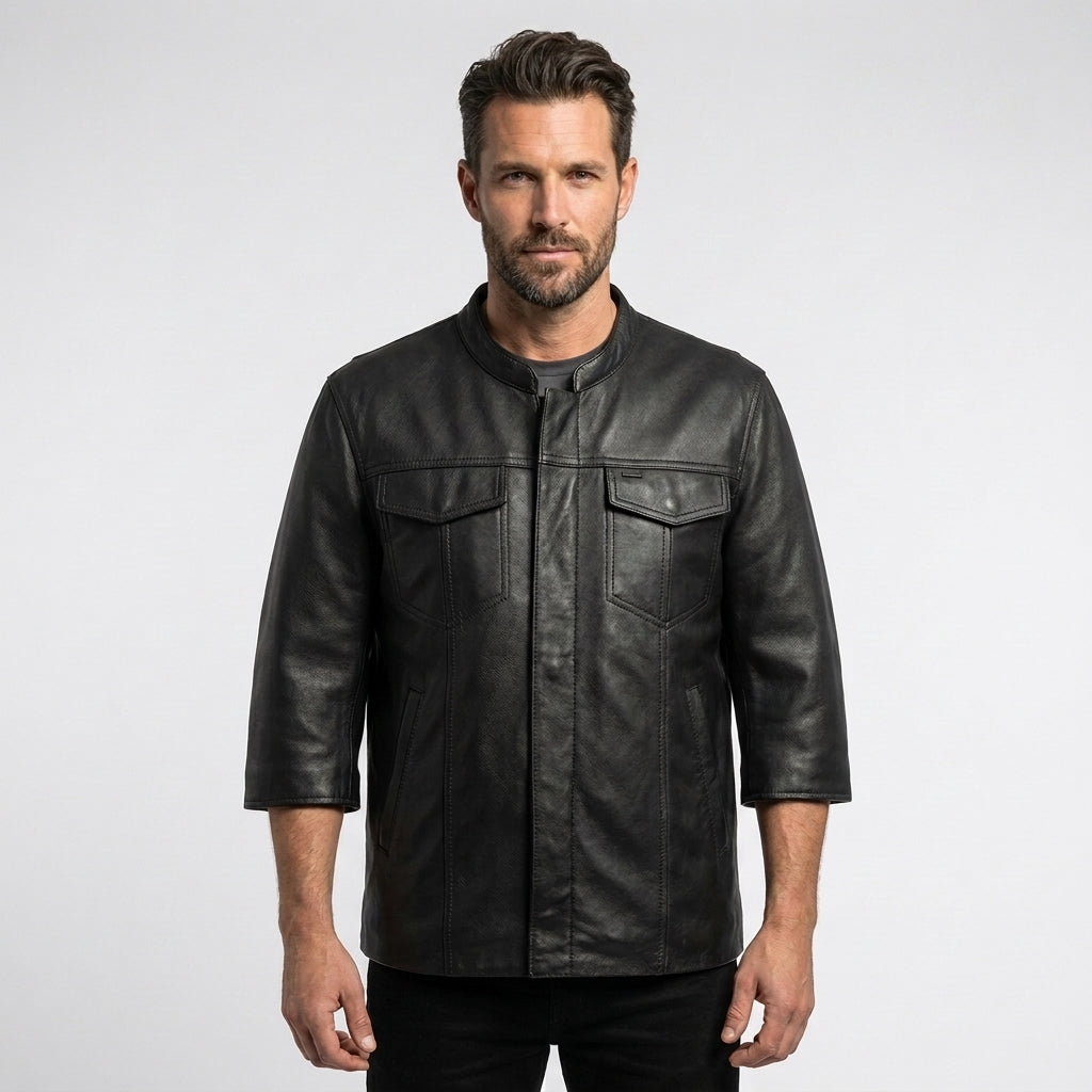 Men's Classic Leather Shirt Premium Long Sleeve Leather Shirt