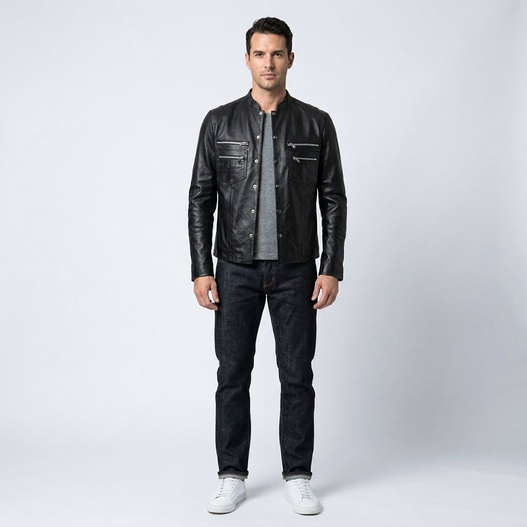 Men's Leather Shirt Jacket Genuine Leather Casual Overshirt