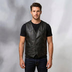 Men's Genuine Leather Vest Classic Motorcycle Biker Vest